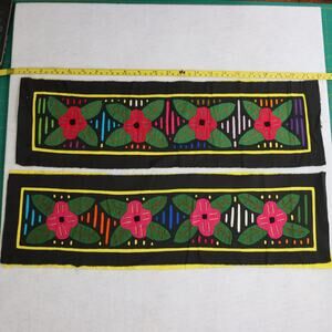 Vintage Kuna Mola Textile Panels Pair Folk Art Appliqué‎ 21x6.5